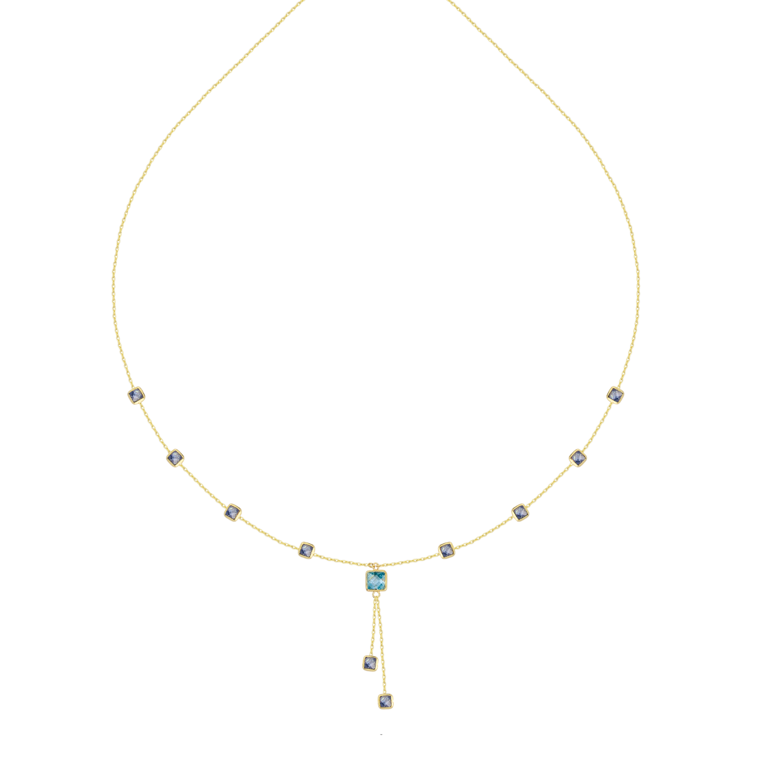 Mavi Taş Detaylı Zarif Altın Kolye & Bileklik