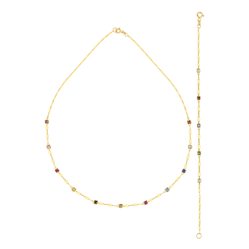 Renkli Taş Detaylı Zarif Altın Zincir Kolye