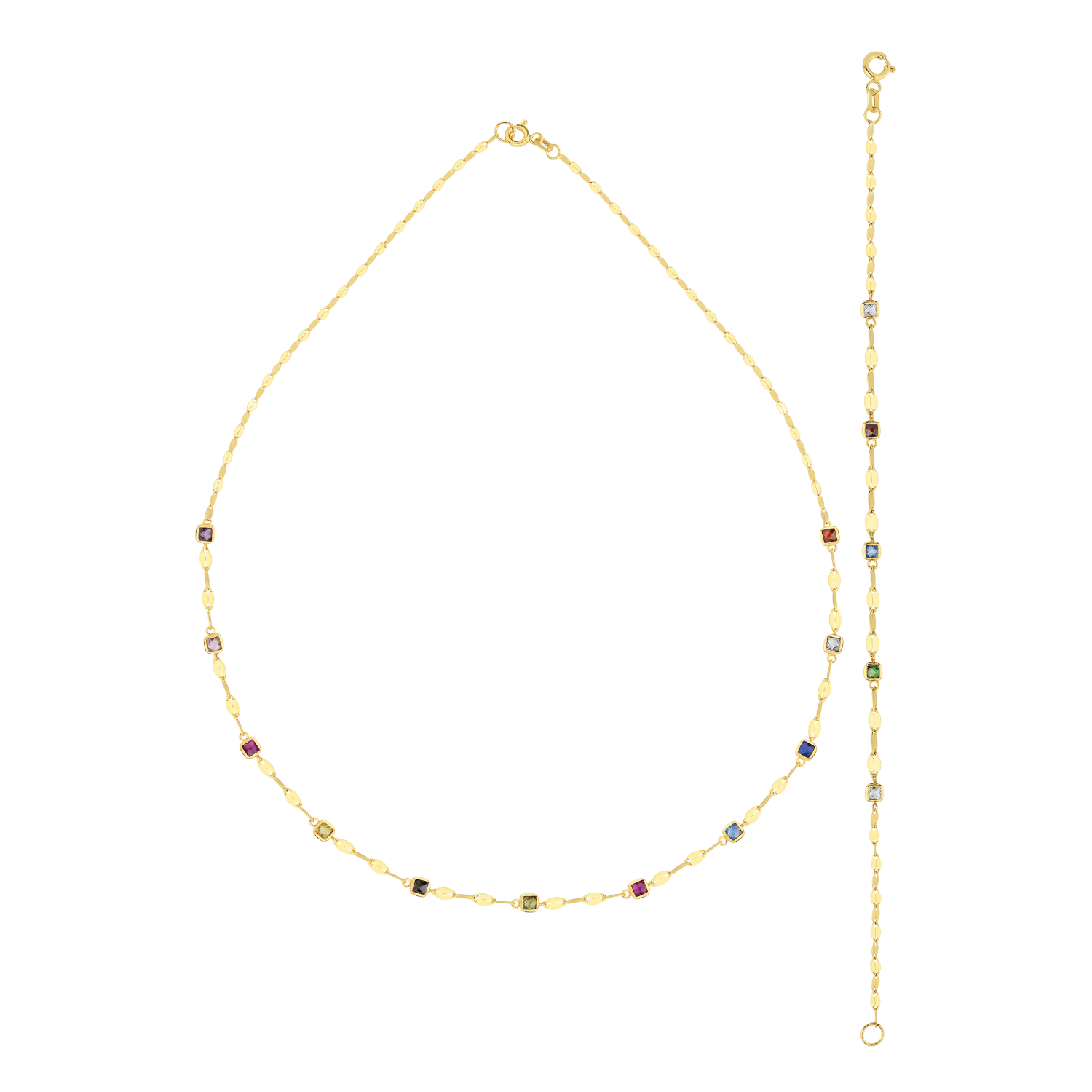 Renkli Taş Detaylı Zarif Altın Zincir Kolye