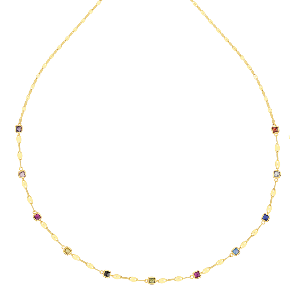 Renkli Taş Detaylı Zarif Altın Zincir Kolye