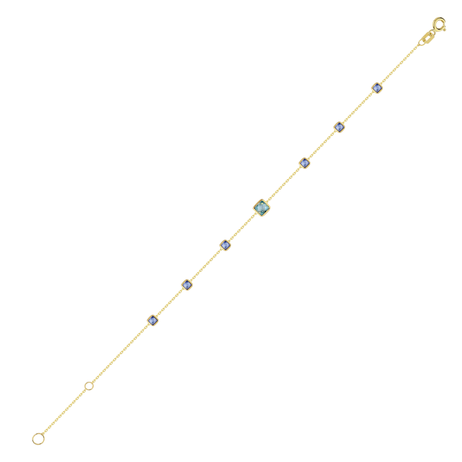 Mavi Taş Detaylı Zarif Altın Kolye & Bileklik