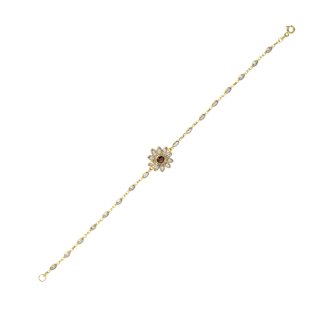 Çiçek Motifli Taşlı Altın Kolye