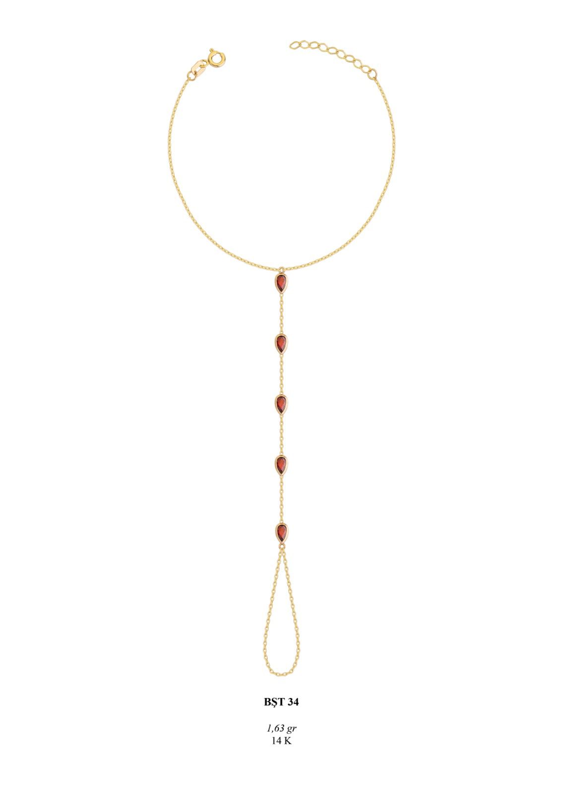 Kırmızı Taş Detaylı Zarif Altın Şahmeran