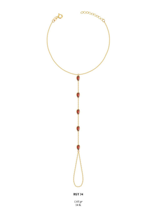 Kırmızı Taş Detaylı Zarif Altın Şahmeran