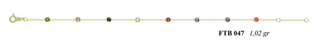 Renkli Yuvarlak Taşlı İnce Altın Bileklik